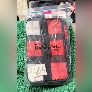 Thirty-One Glamour Case cosmetic bag in Red and Black plaid Check Mate NWT